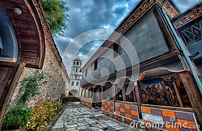Church yard in old town Plovdiv Stock Photo